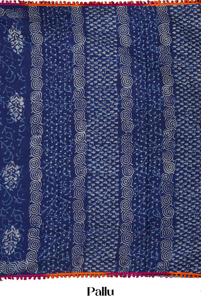 Ajrakh print cotton casual saree