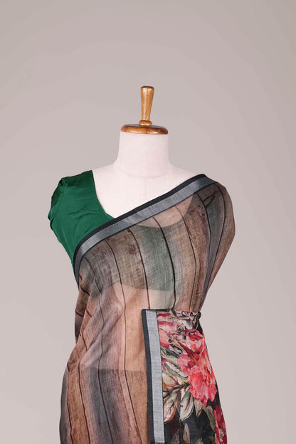 All over print linen saree