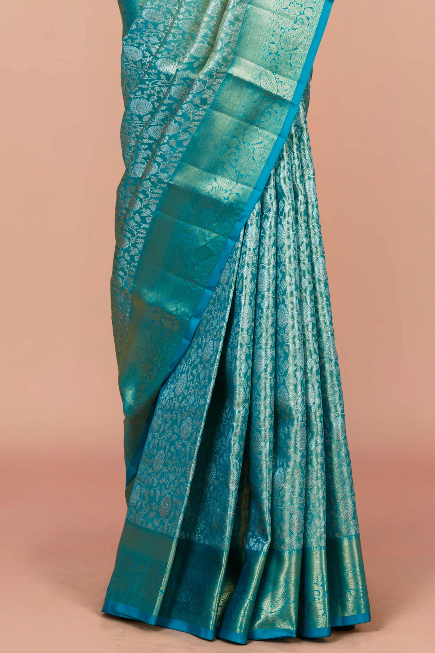 Aqua teal border silk saree

