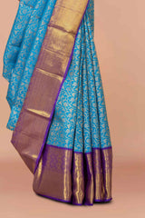 Aqua zari border saree