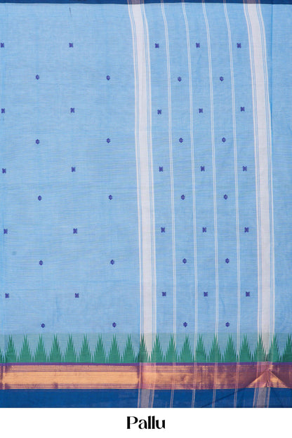 Baby blue contrast dark blue border saree

