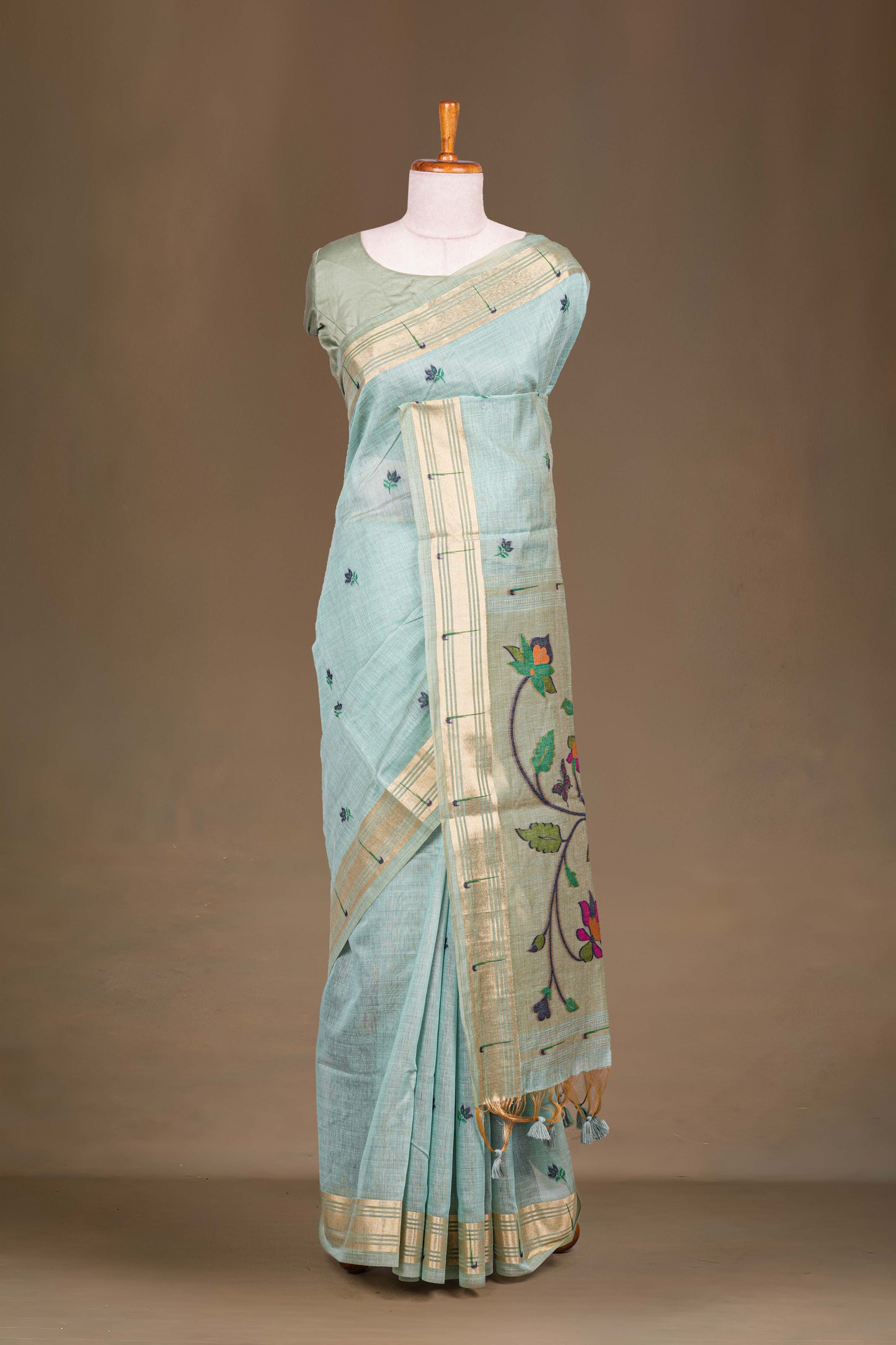 Baby blue flower motif saree