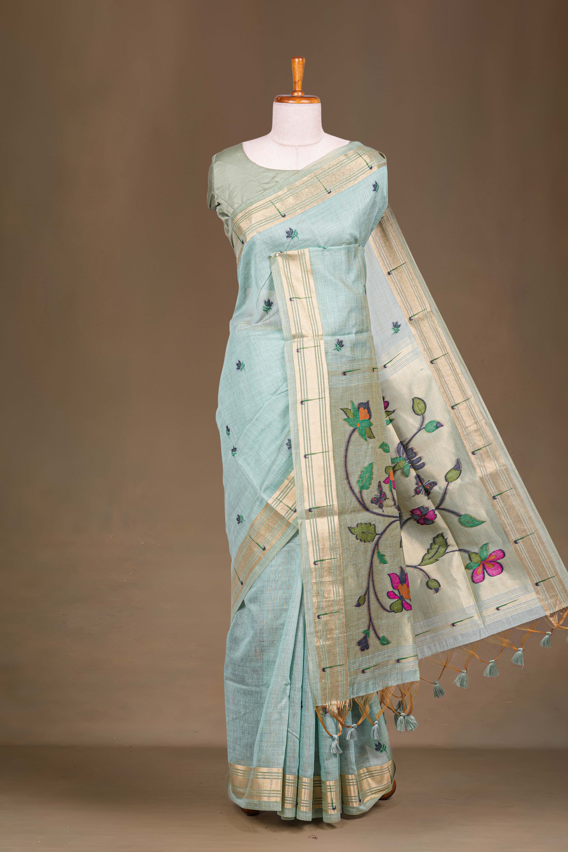 Baby blue munga cotton saree