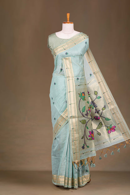 Baby blue munga cotton saree