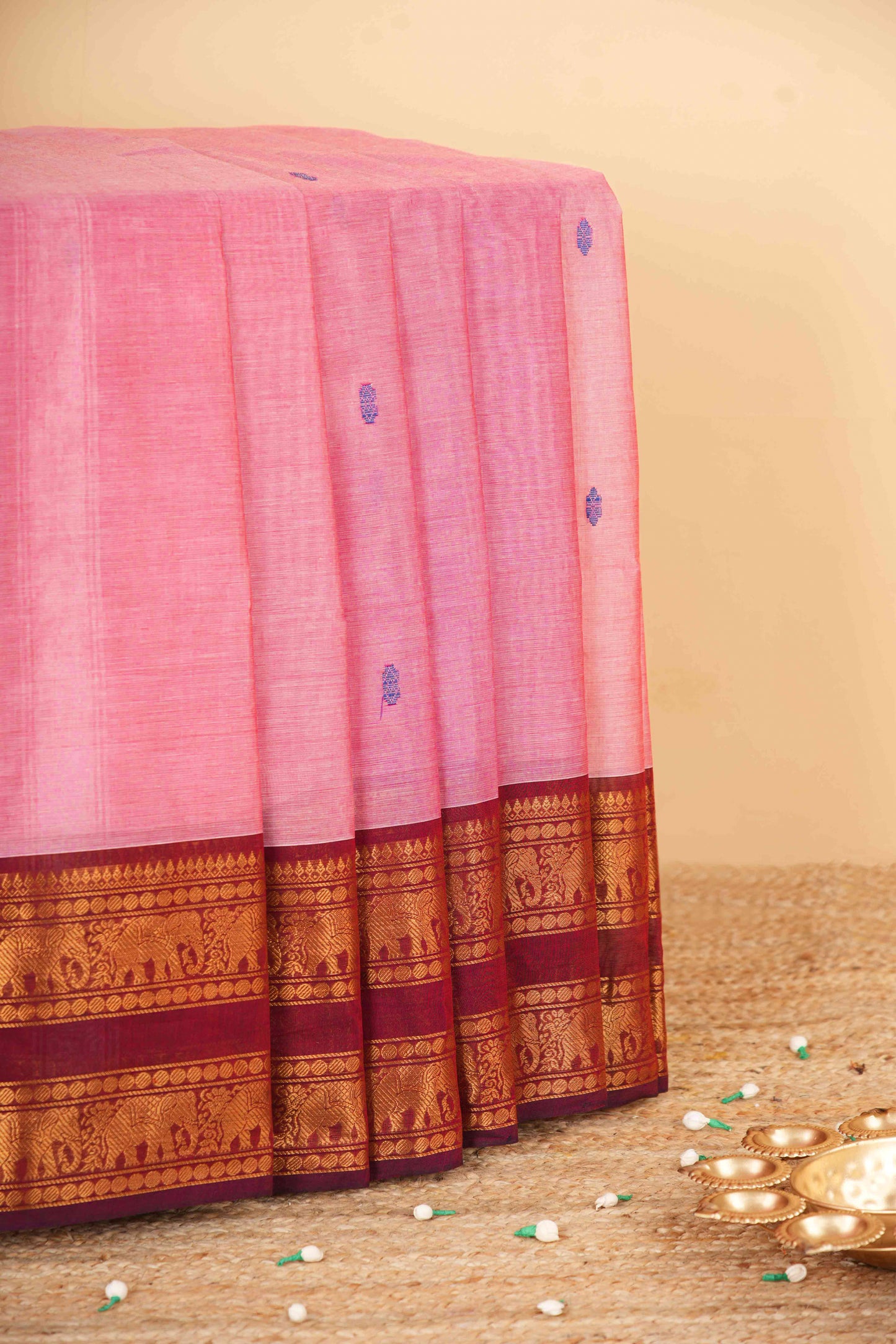 Baby pink Chettinad cotton saree