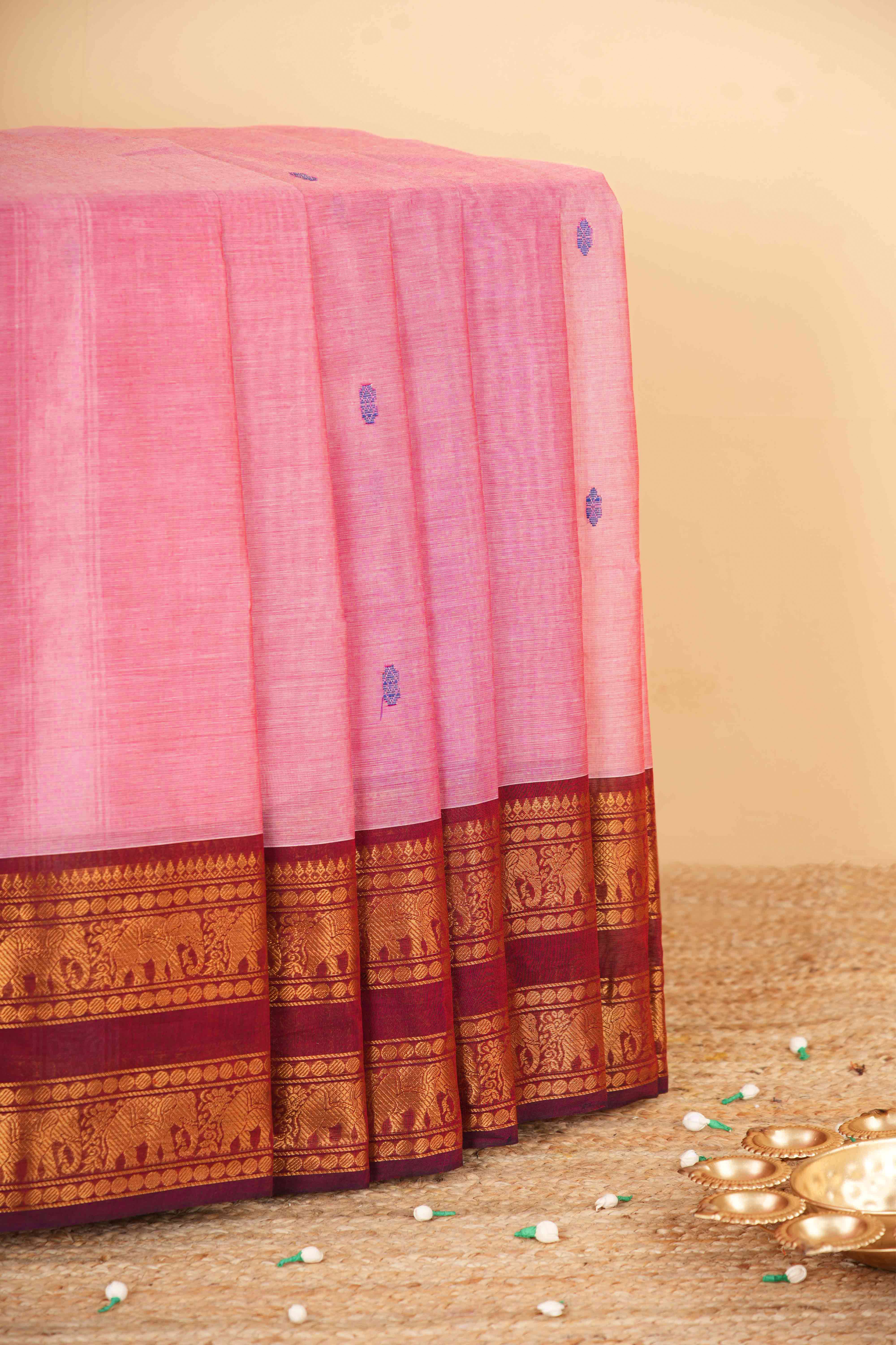 Baby pink Chettinad cotton saree