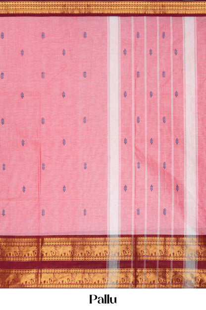 Baby pink contrast red border saree
