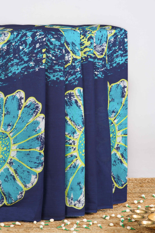 Batik print cotton Blue casual saree