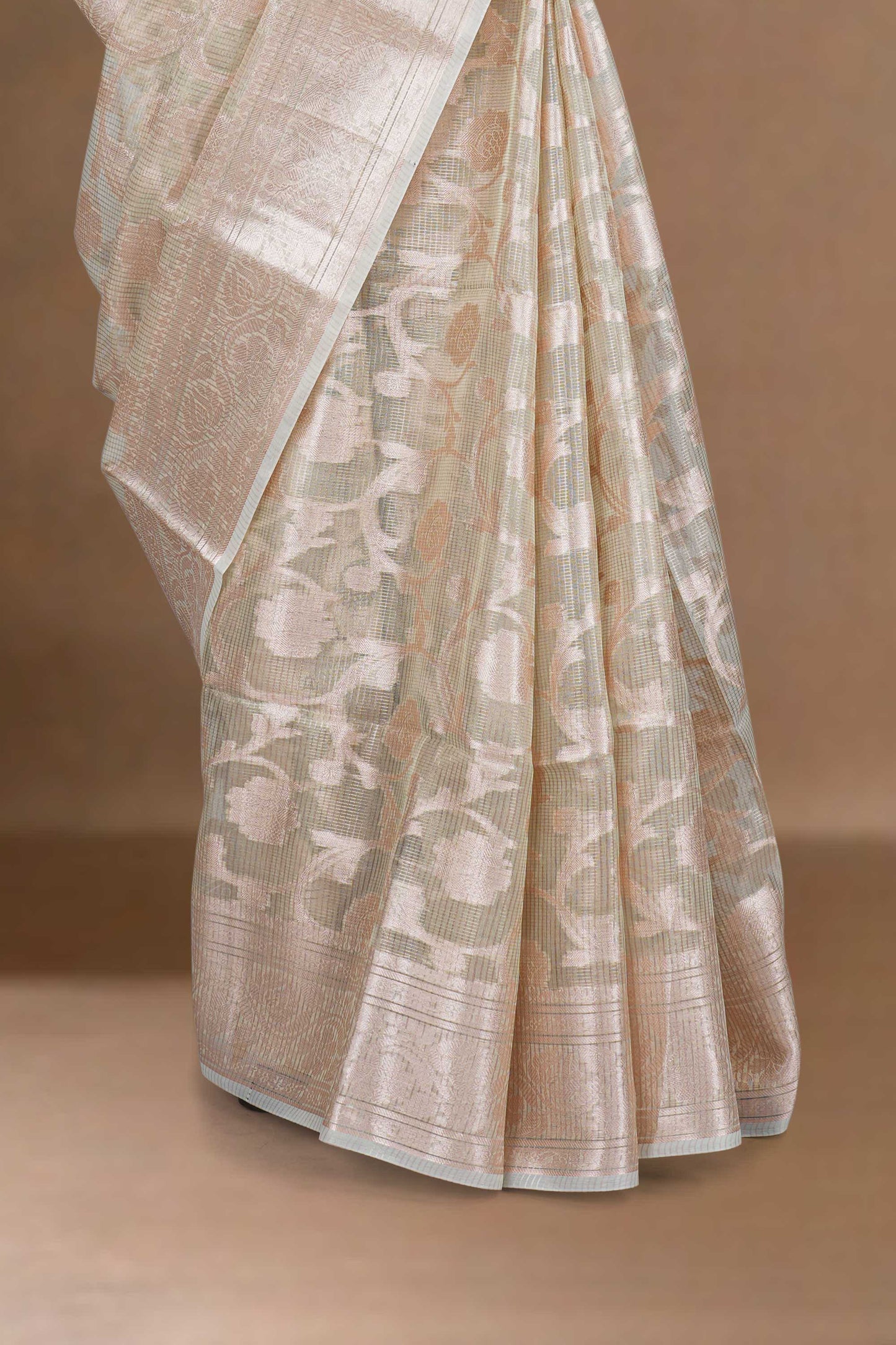 Beige and white  tissue kota saree