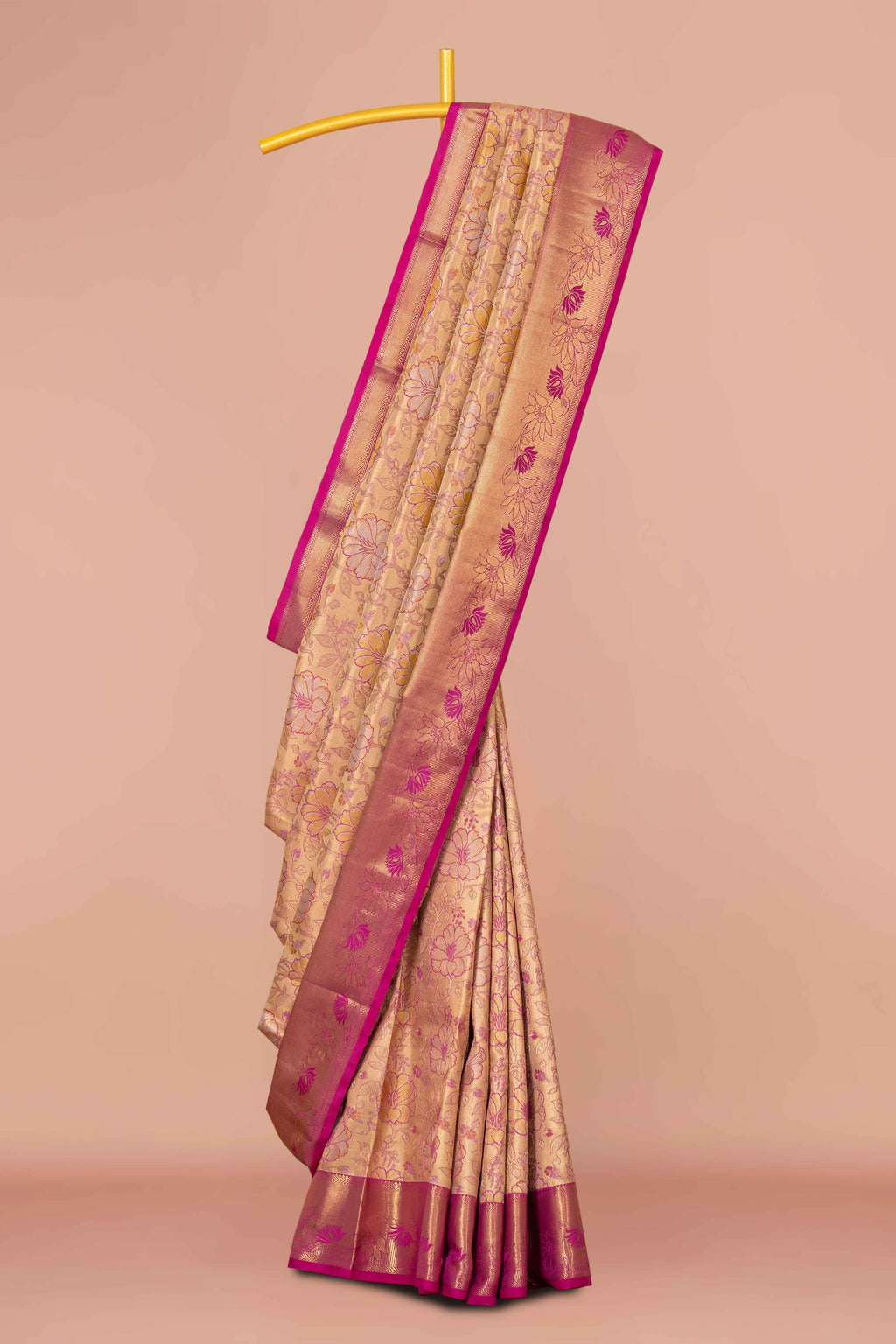 Beige bridal tissue silk saree