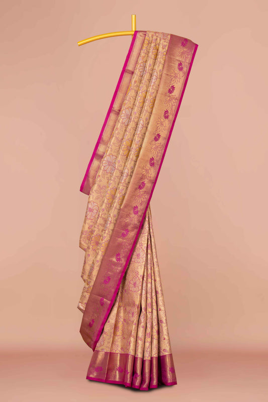 Beige bridal tissue silk saree