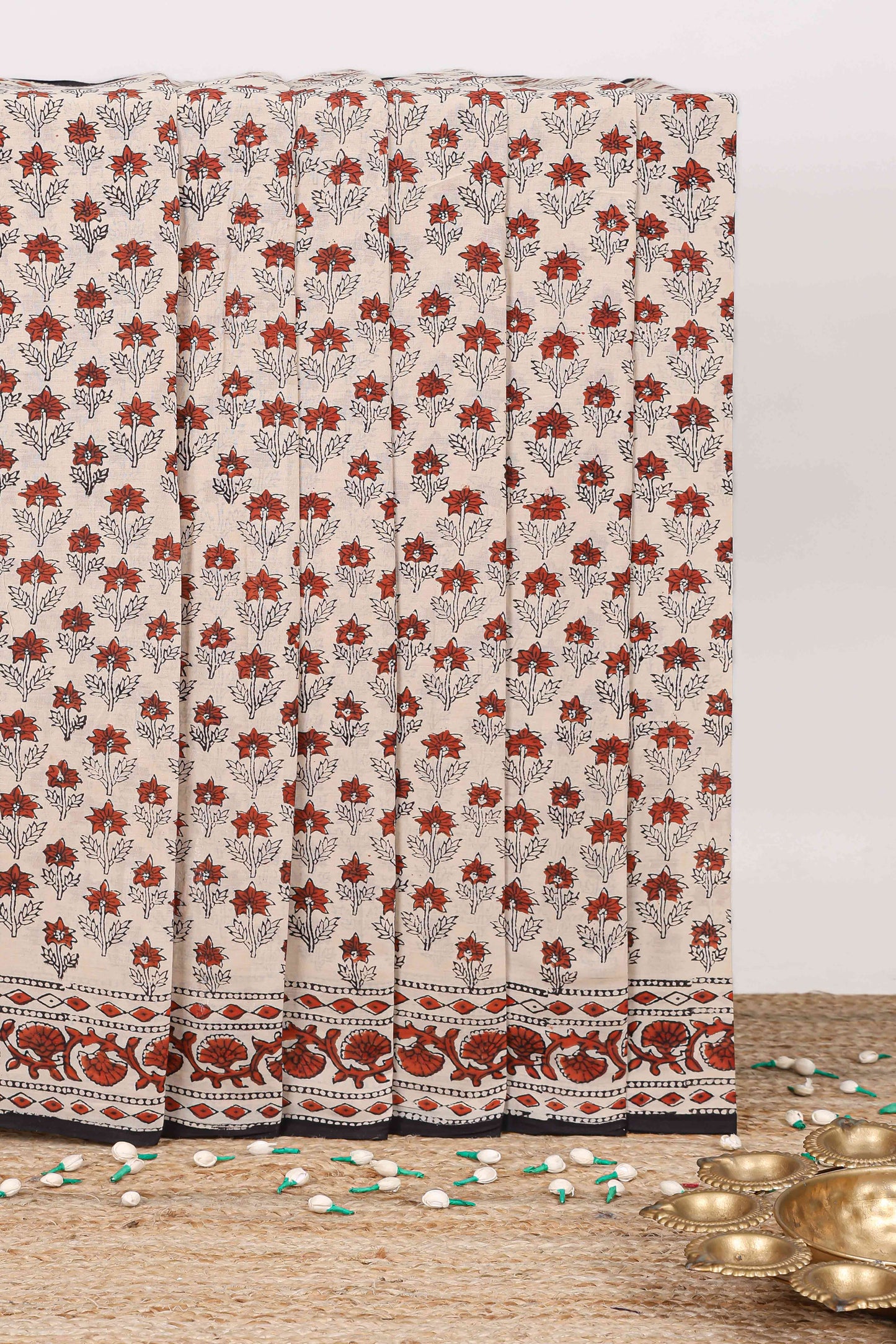 Beige cotton saree design