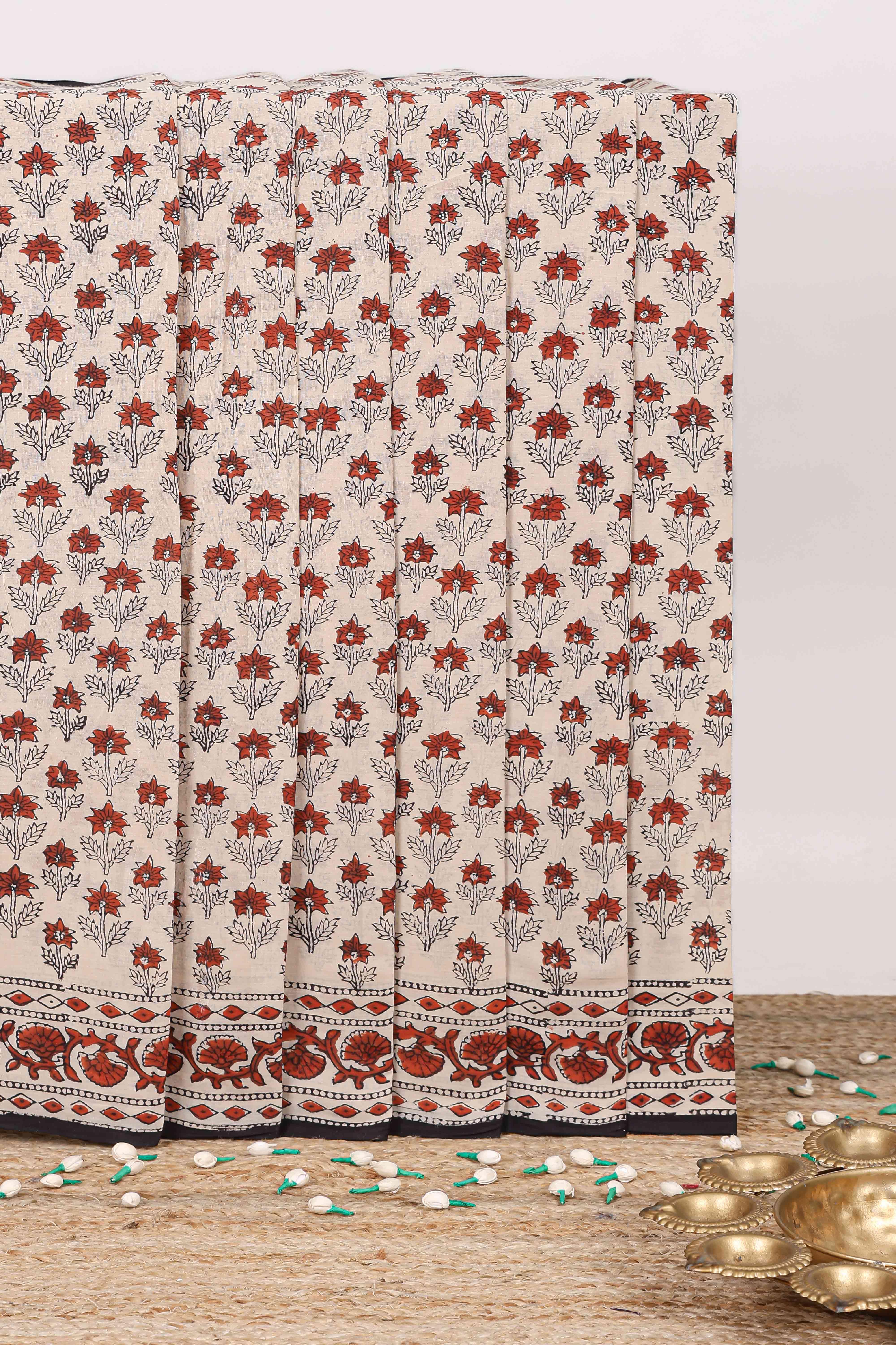 Beige cotton saree design