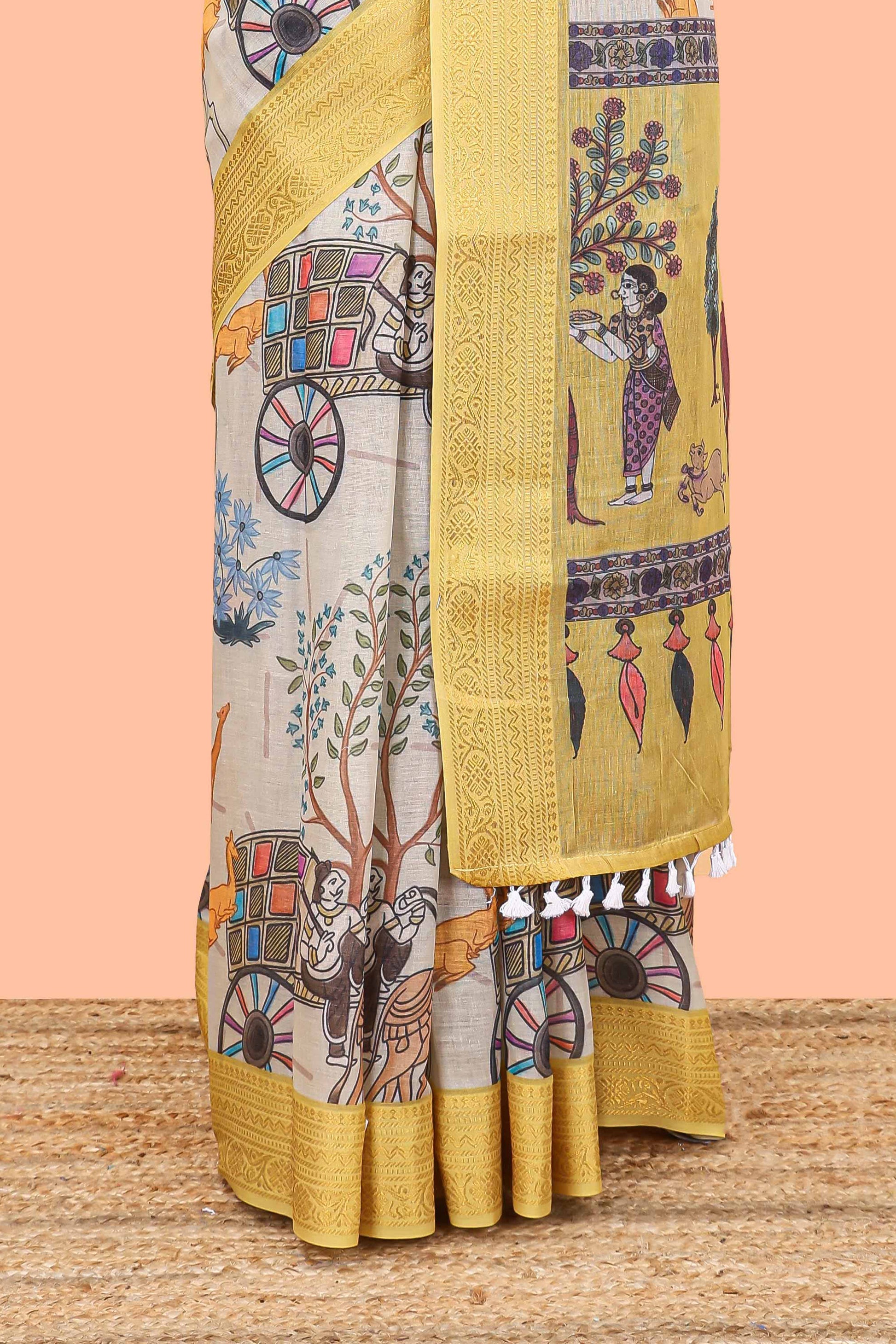  Beige pallu detail saree