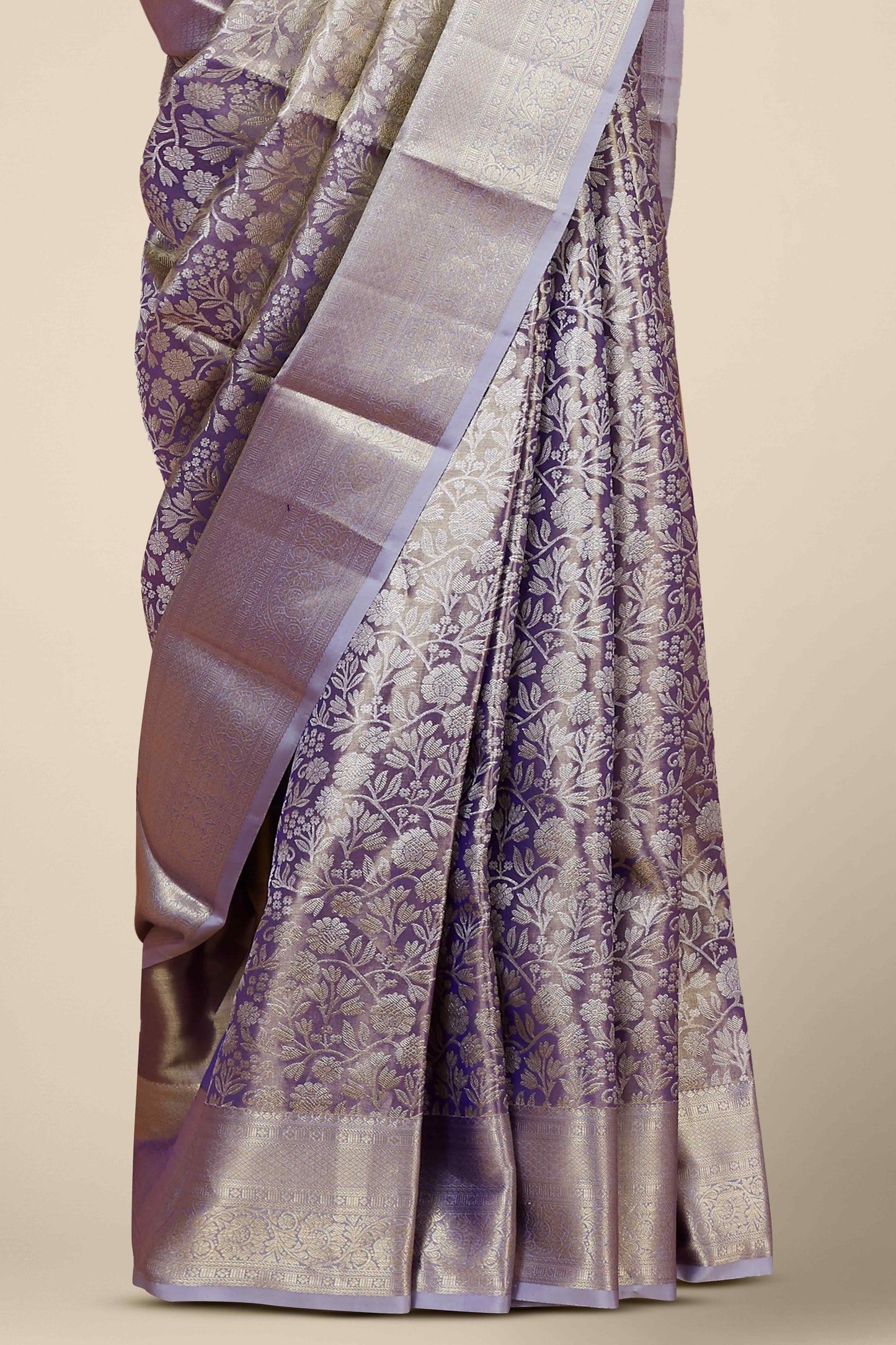 Beige tissue silk saree with zari work