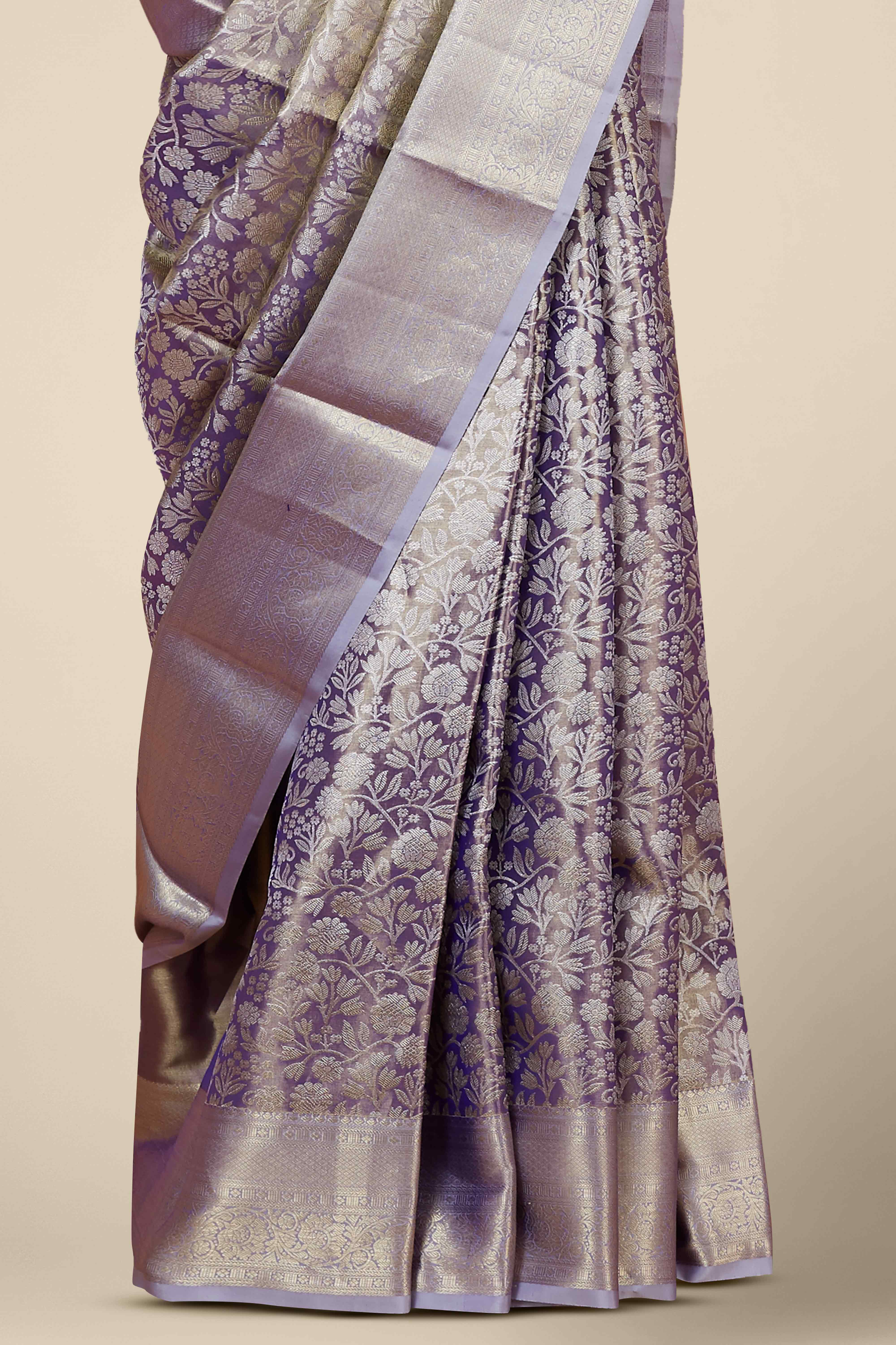 Beige tissue silk saree with zari work