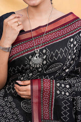 Black Dola Silk with geomantic Patten 