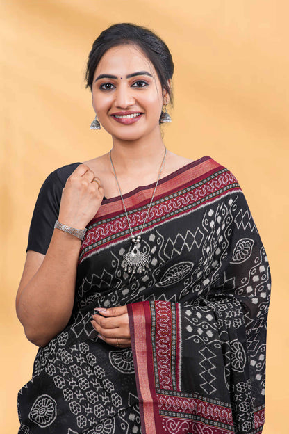 Black Dola Silk with red border