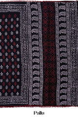 Black ajrakh print cotton saree design