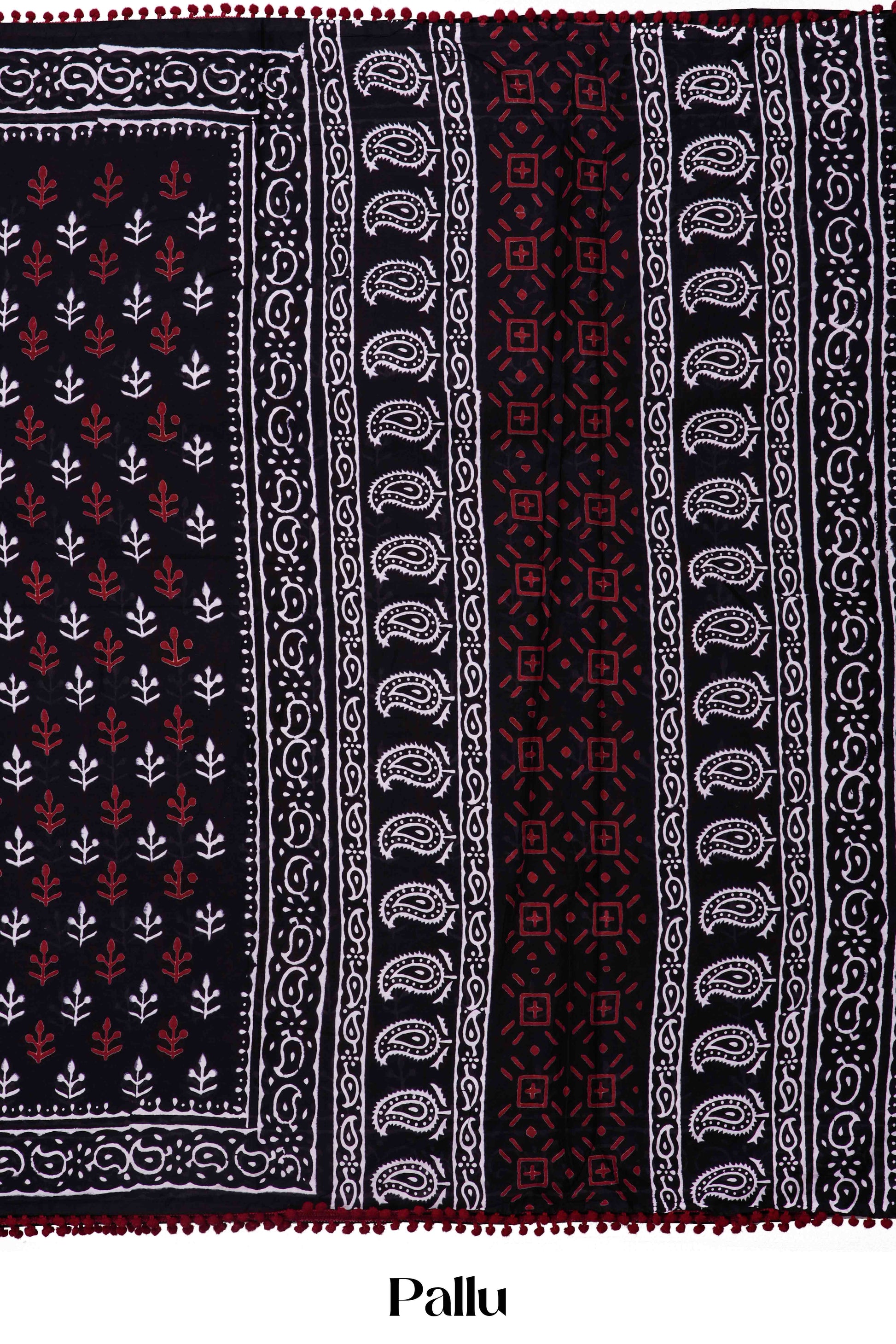 Black ajrakh print cotton saree design
