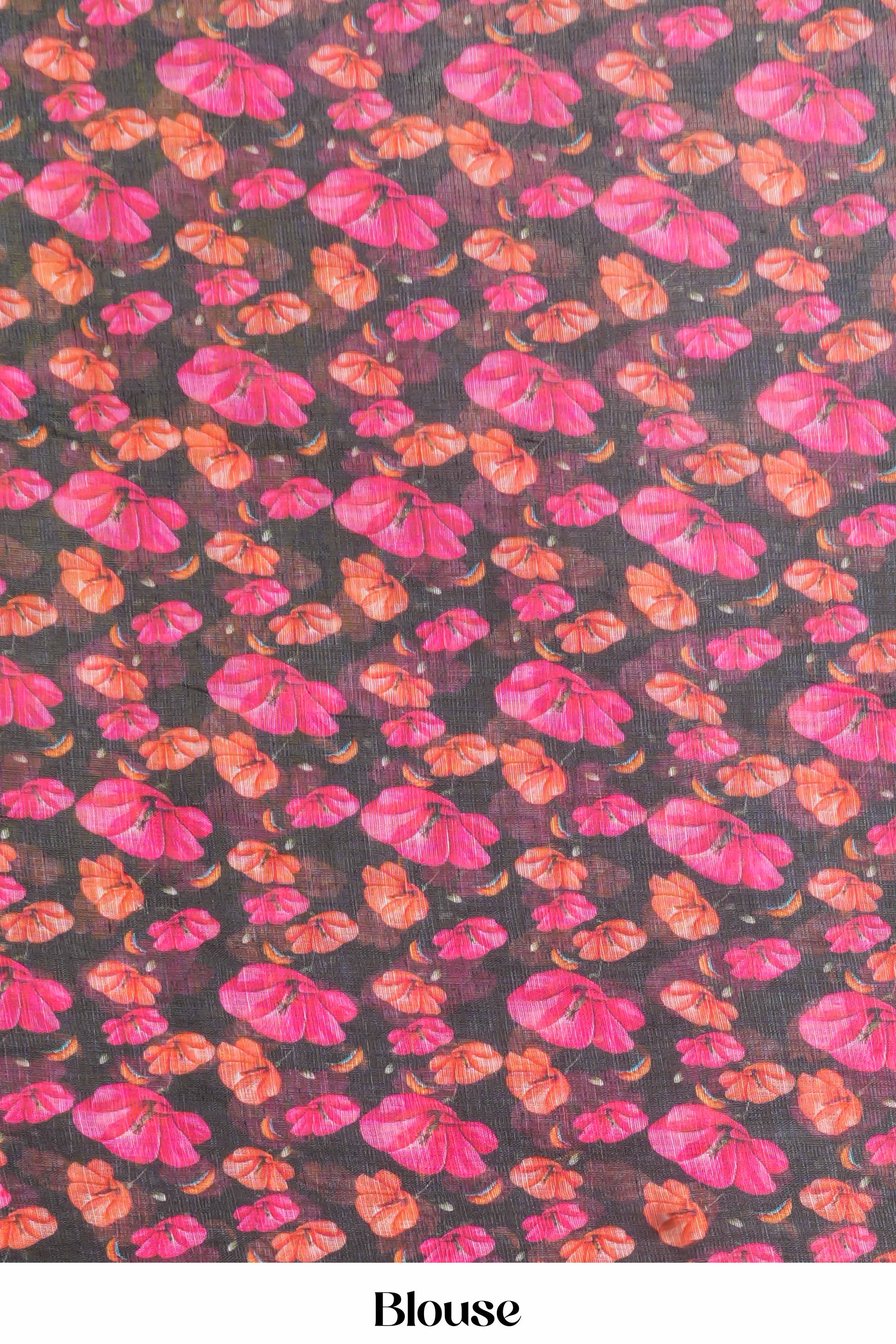 Black artisan print linen saree