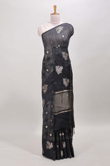 Black chanderi cotton saree checked design