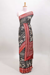 Black chanderi cotton saree geometric design