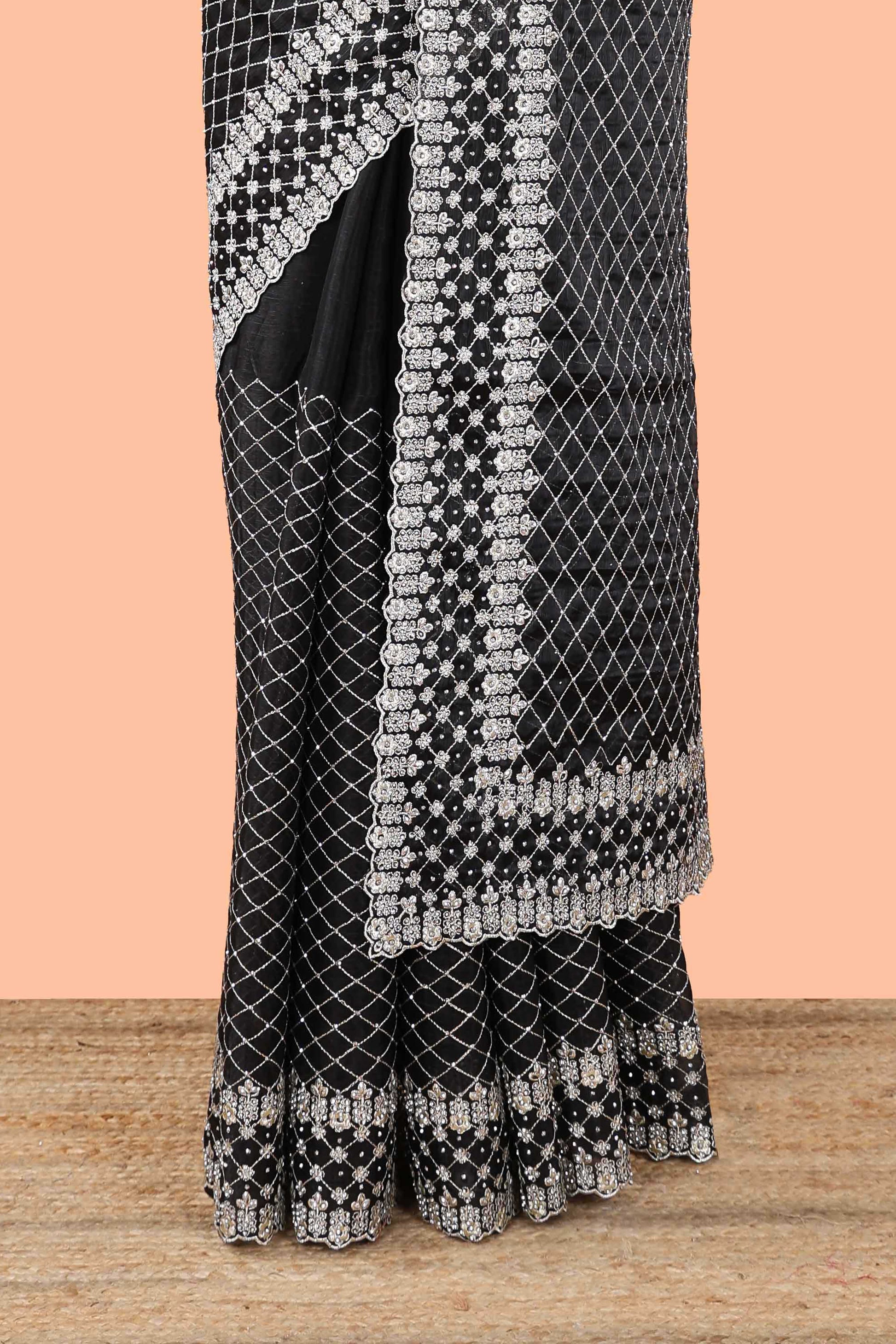 Black chiffon designer saree