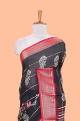 Black chiffon georgette contrast border saree