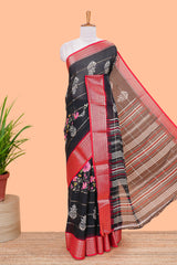 Black chiffon georgette striped saree