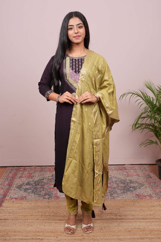 Black chudidhar suit with yellow dupatta