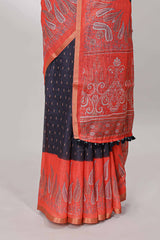 Black contrast linen cotton saree