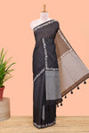 Black featuring crane bird motif print and contrast pallu Kota cotton saree