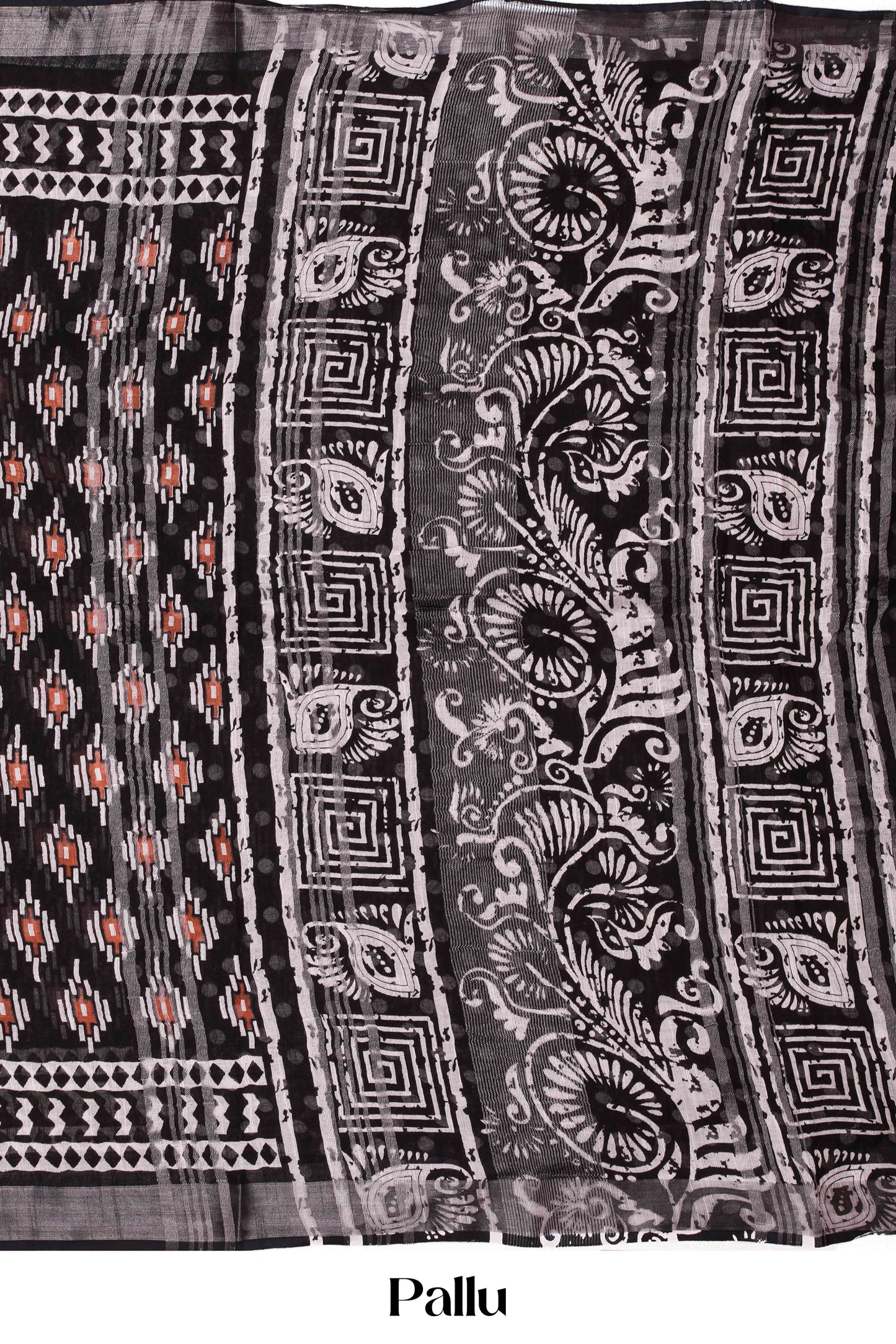 Black ikkat print linen cotton saree