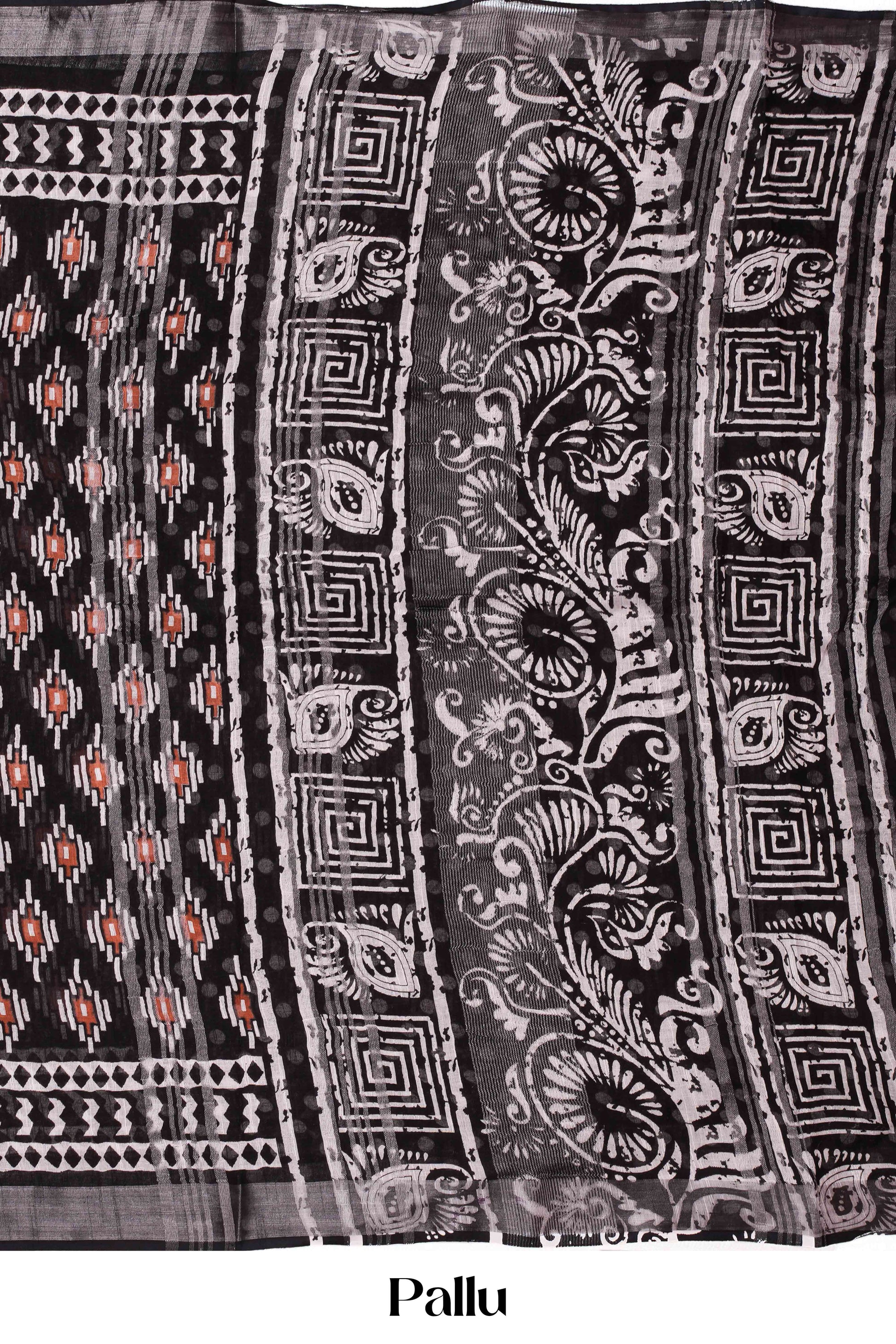 Black ikkat print linen cotton saree