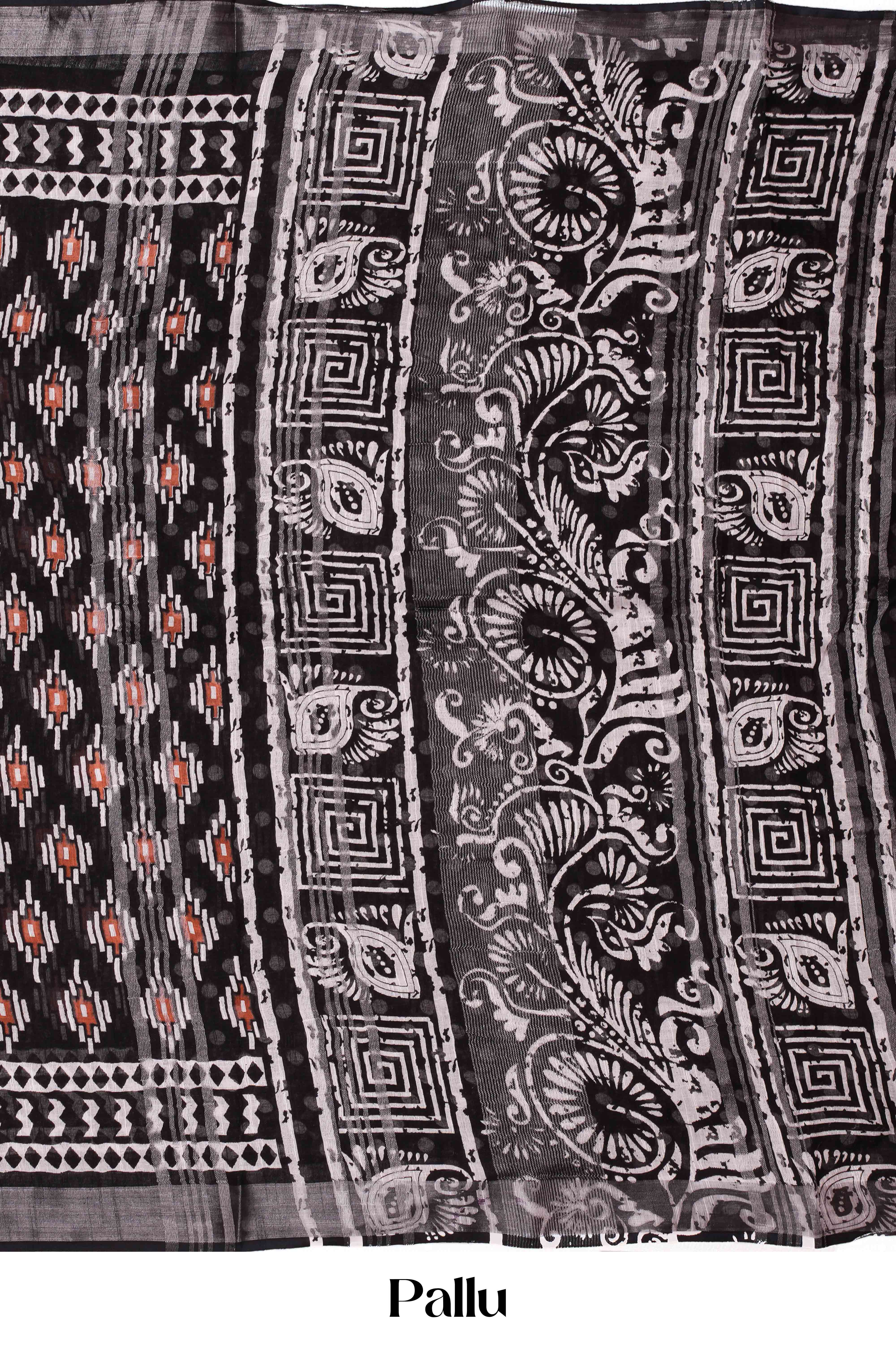 Black ikkat print linen cotton saree