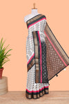 Black linen cotton saree with contrast pallu