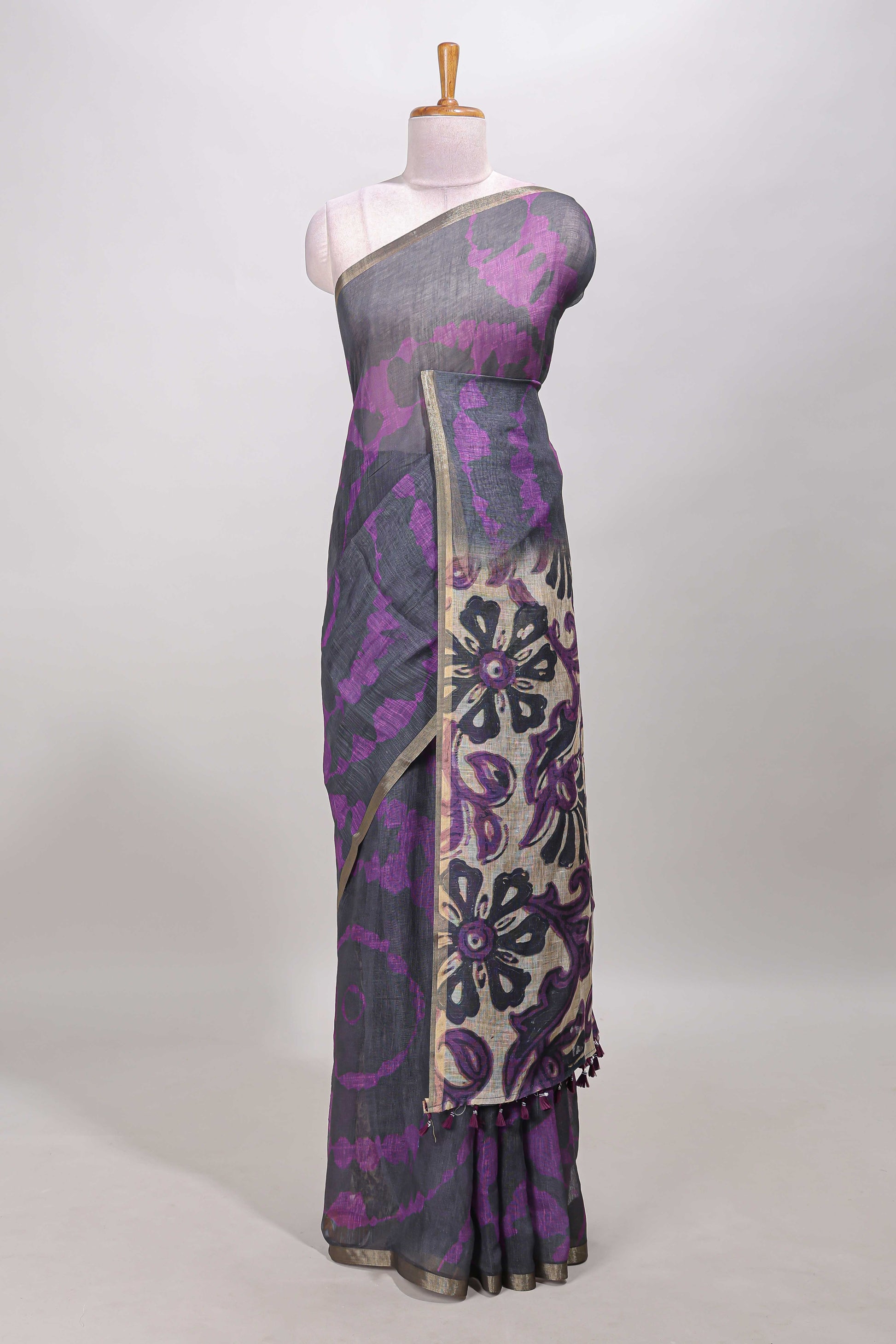 Black linen cotton sarees
