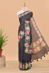 Black linen silk saree