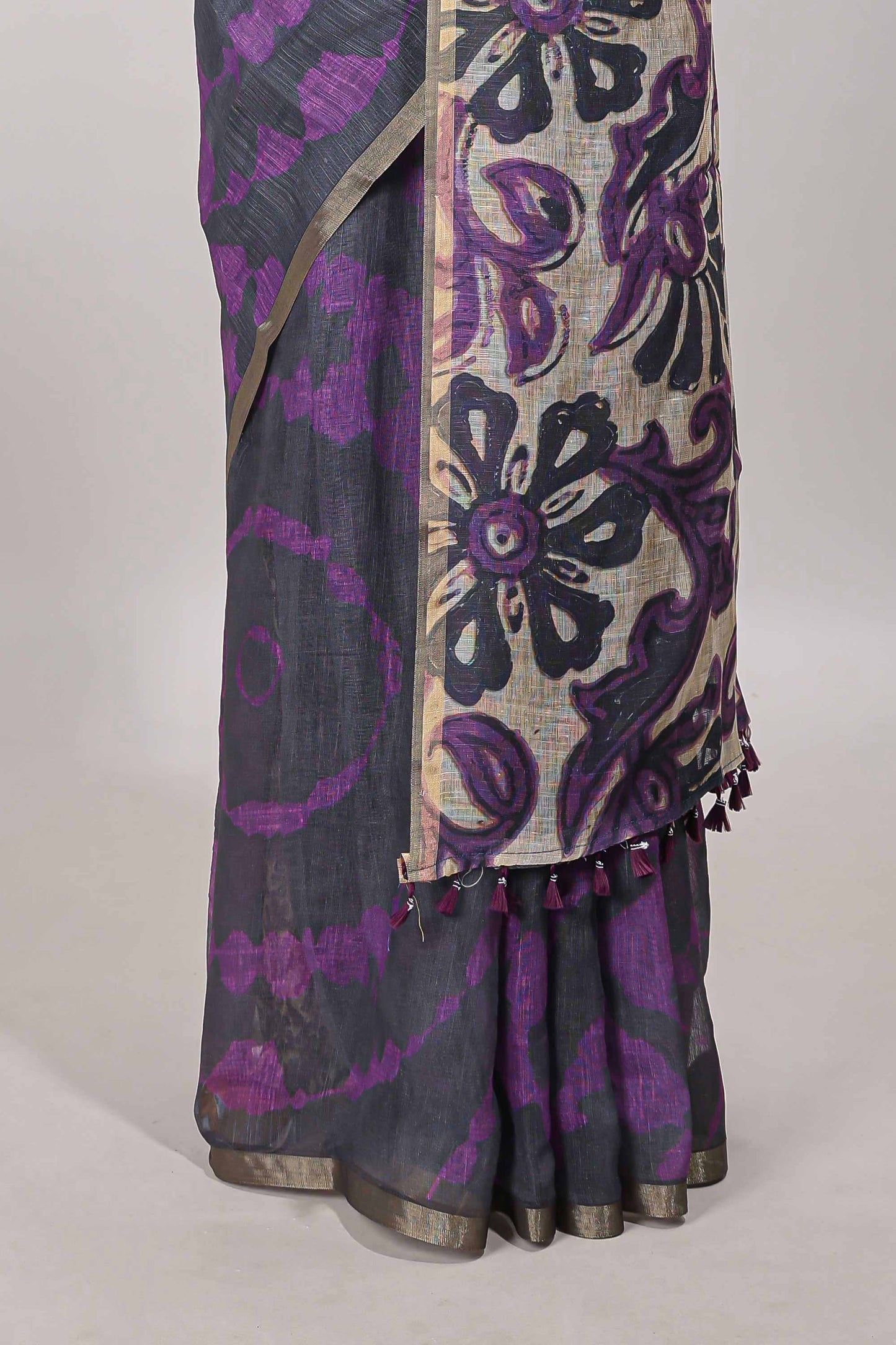 Black printed cotton saree