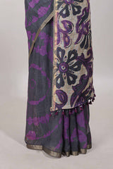 Black printed cotton saree