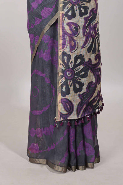 Black printed cotton saree