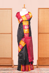 Black semi art silk elephant border saree