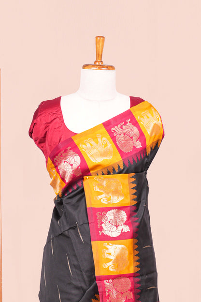 Black semi art silk peacock border saree