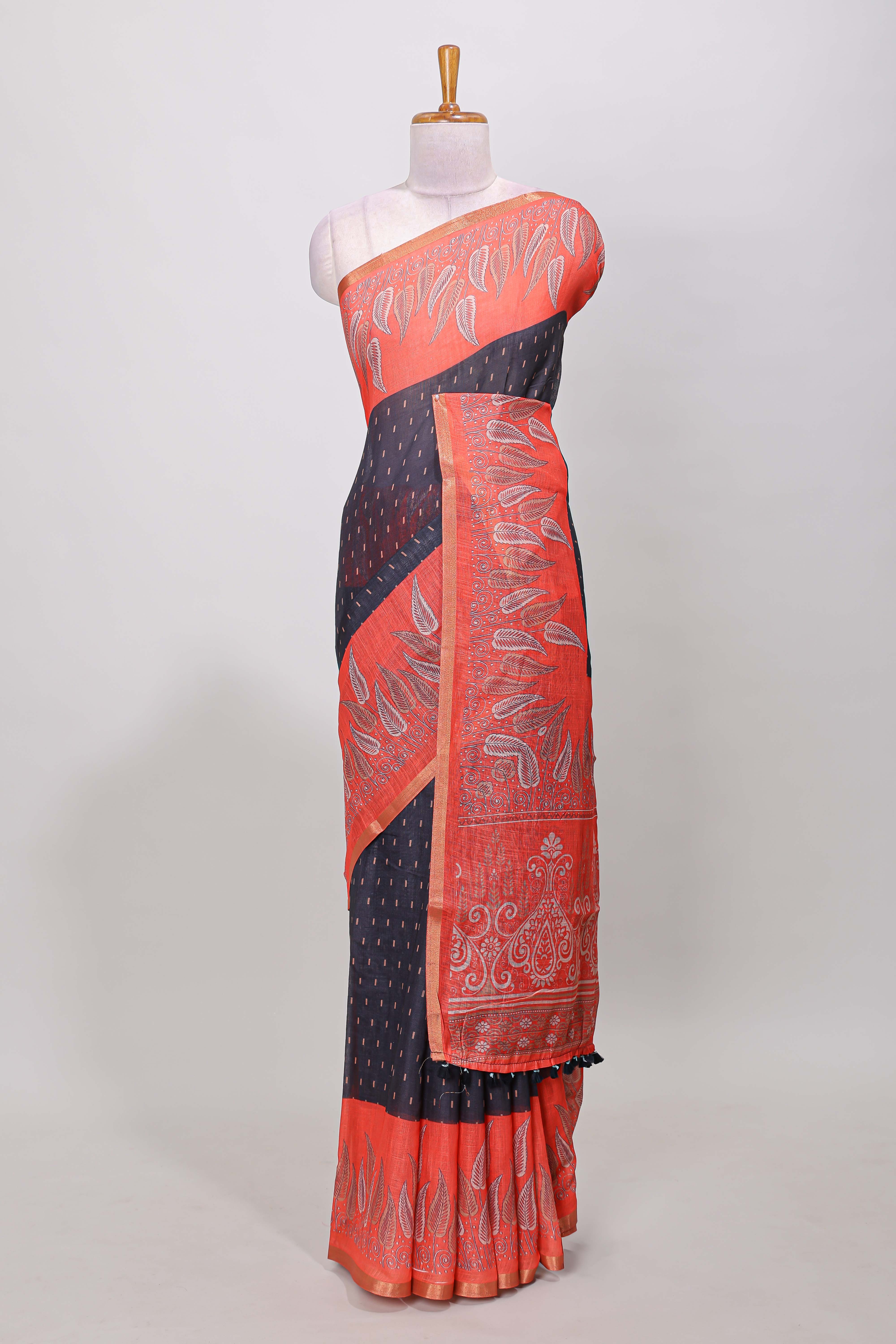 Black thread butta linen saree