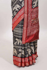 Black traditional chanderi saree elephant motifs