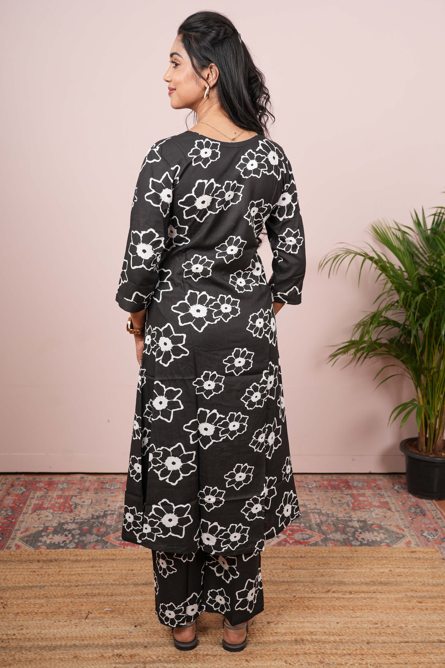 Black traditional floral kurti