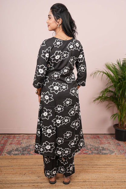 Black traditional floral kurti