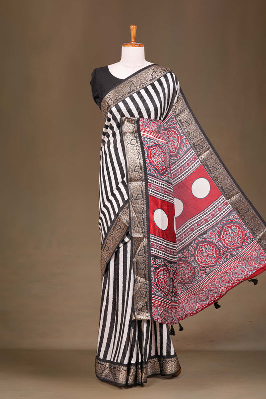 Black white silk weave