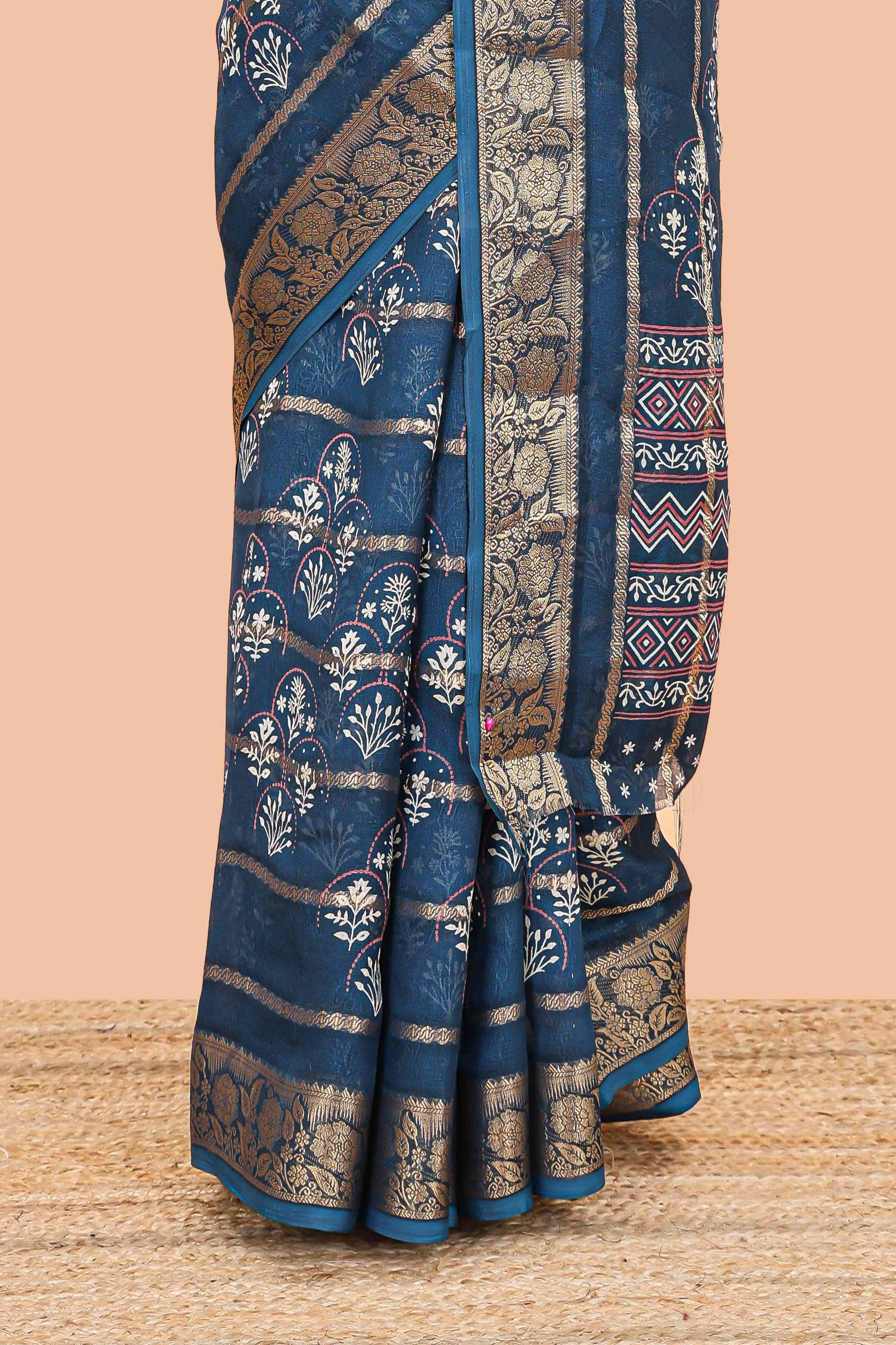 Blue Coordinated blouse pairing